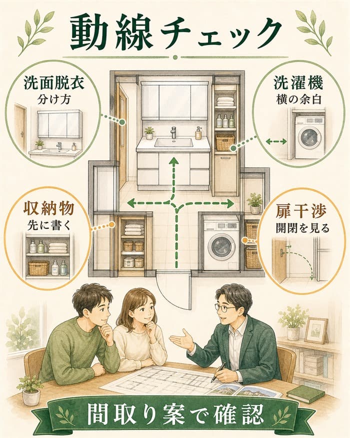 洗面台採用前に間取りと動線を確認する図解
