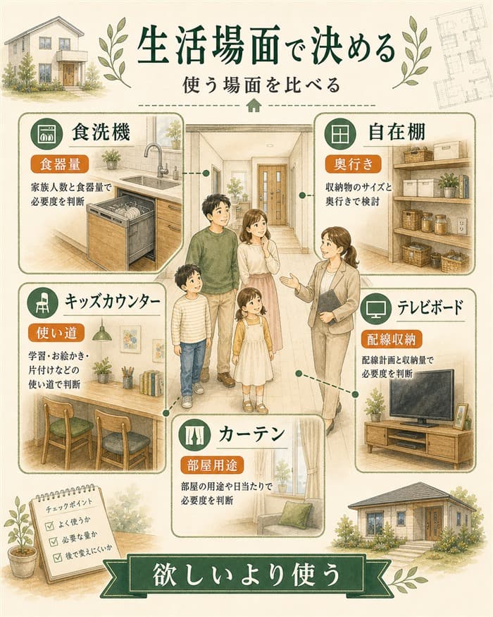 家族の生活場面からオプション優先順位を決める図解