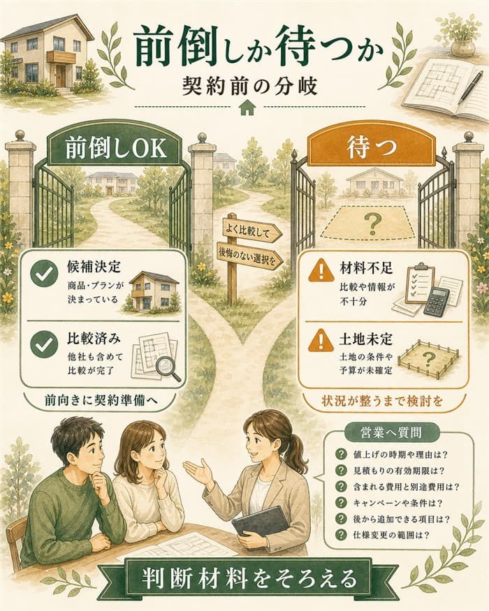 契約前倒しでよい人と待つ人の条件を整理した図解