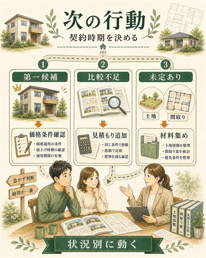 契約時期を決めるための状況別次アクションを示した図解