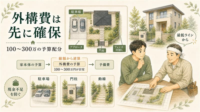 一条工務店の外構費用相場は100〜300万｜現金不足を防ぐ予算配分ルール 