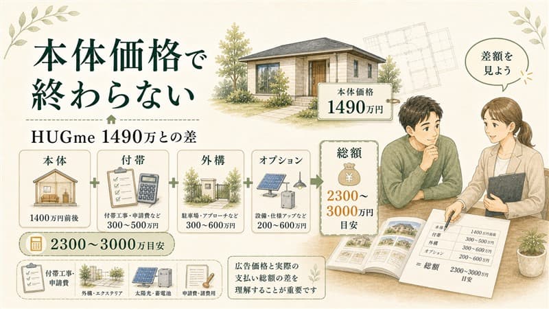 一条工務店ハグミー総額2300万〜3000万！本体価格1490万との差を解説 