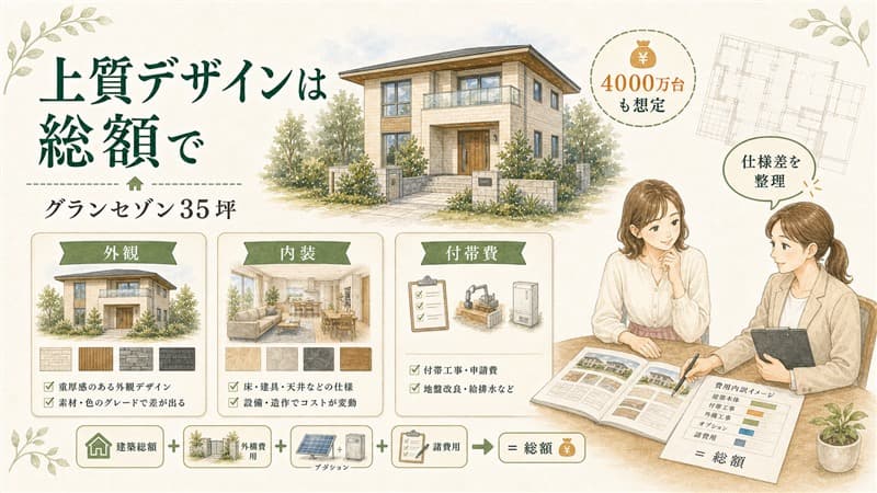 グランセゾン総額はいくら？35坪で4000万台も。坪単価と建築総額の差を解説 
