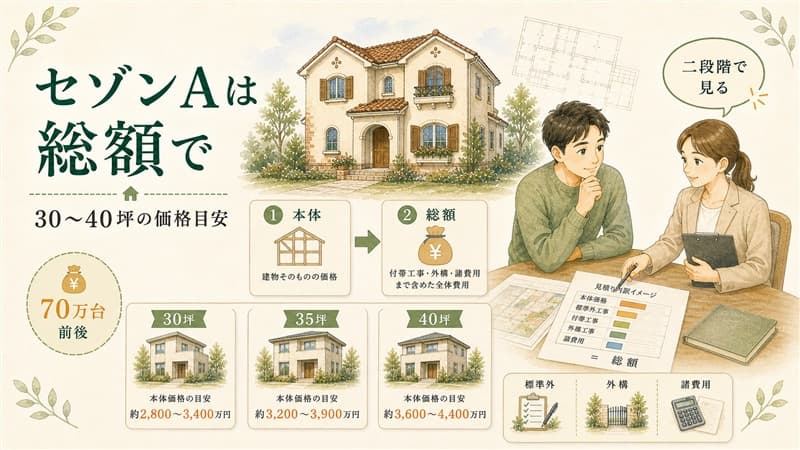 【一条工務店】セゾンAの坪単価と総額！30から40坪の価格目安 