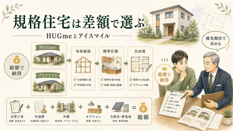 一条工務店の規格住宅価格｜HUGmeとアイスマイルを総額比較 