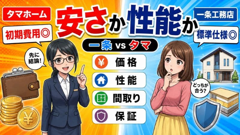 一条工務店とタマホームはどっちが安い？坪単価で比較せず総額で選ぶ方法 
