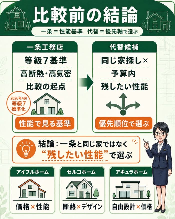 一条工務店と代替候補の選び方を比較した図解