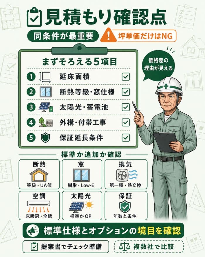 住宅見積もりで同条件比較すべき確認項目一覧
