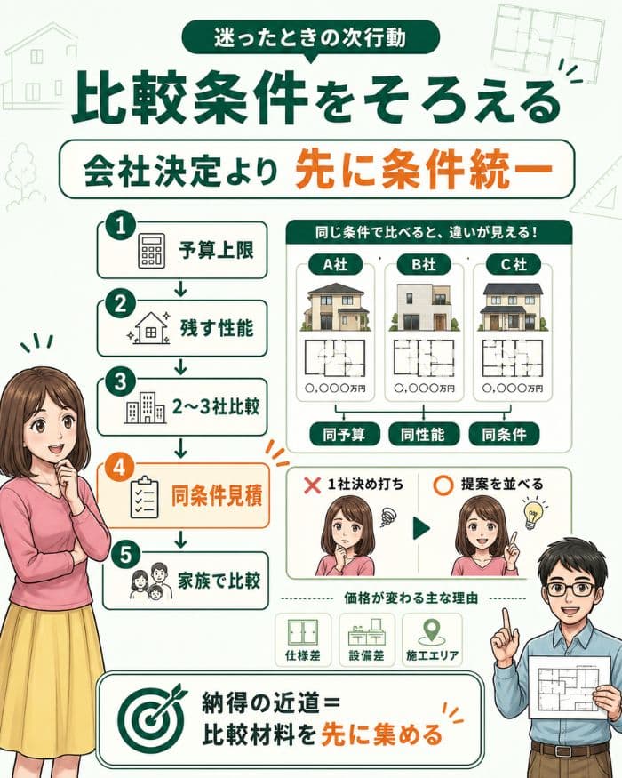 一条工務店比較で条件をそろえる手順
