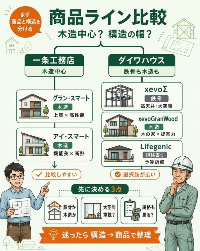 一条工務店とダイワハウスの商品ライン比較