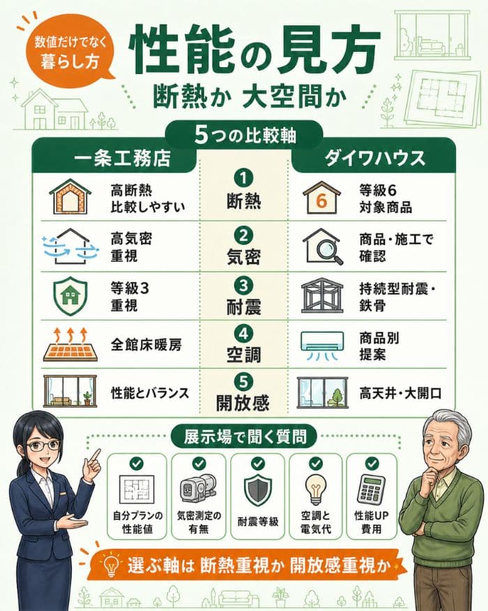 住宅性能を断熱と大空間で比較した図解