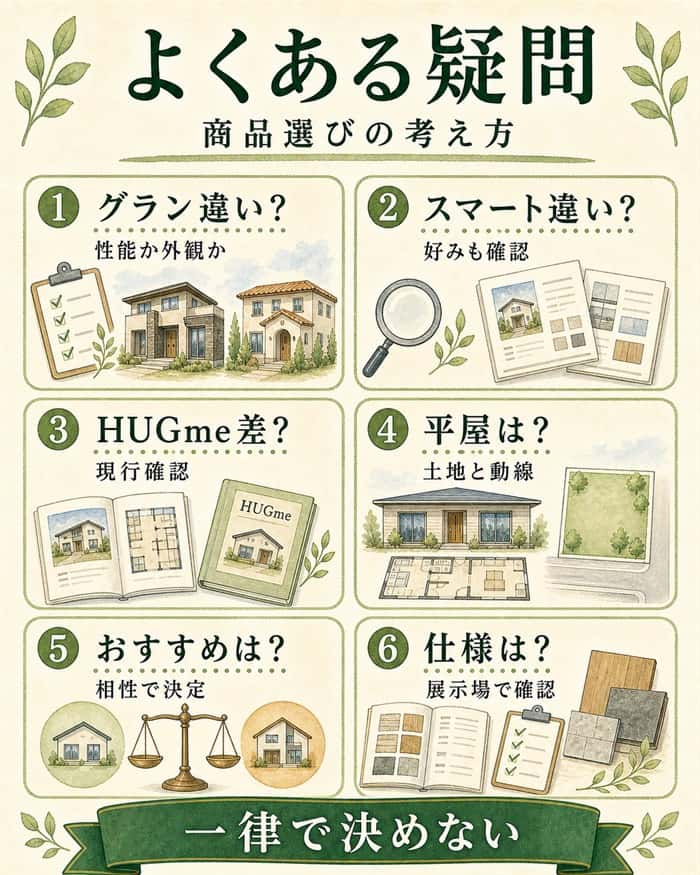一条工務店の商品ラインアップのよくある疑問を整理した図解